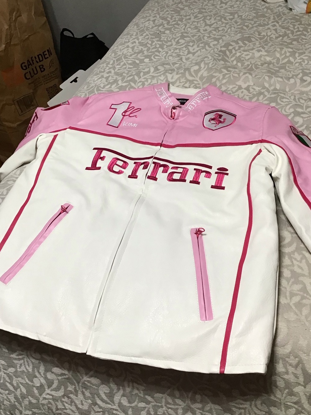 Ferrari Pink and White Embroidered Crest Jacket